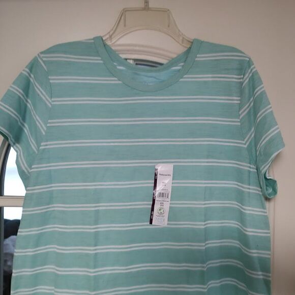 New Time and Tru Mint Green White Striped Relaxed Fit Slub Crew Tee Women's XXL - Picture 2 of 2